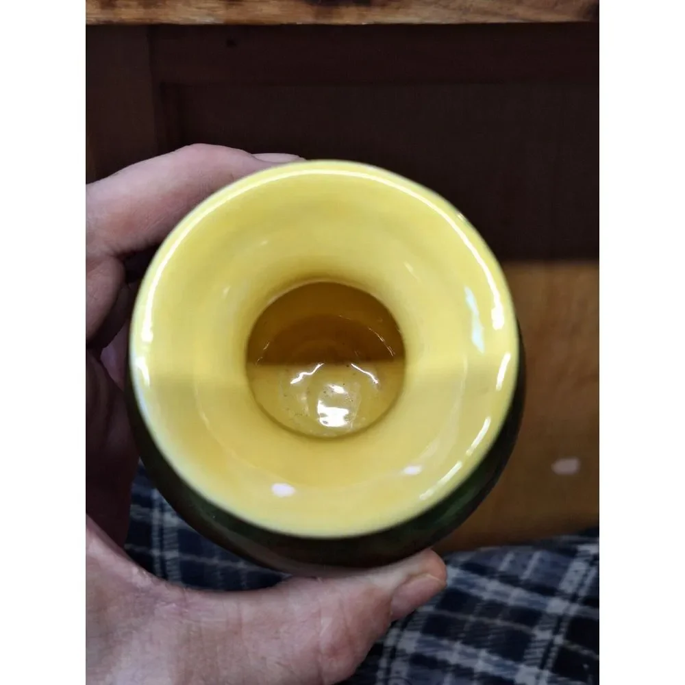 MCM Vintage chapleau Yellow Inside,  Green Red Glaze Bud Vase 4